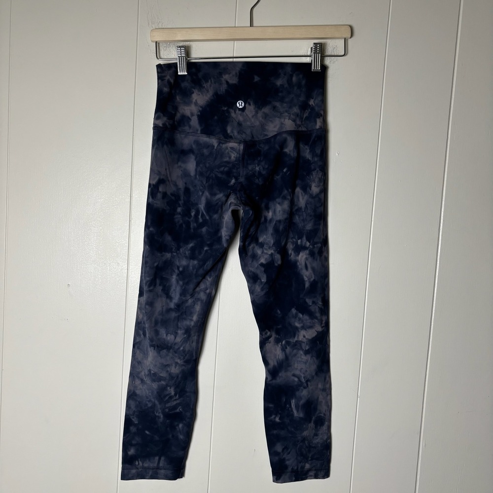 Lululemon Align High Rise Crop Leggings Tie Dye‎ Blue Gray Size 6 Activewear